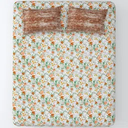 Salona Bichona Red & White Floral 180 TC King Bedsheet with 2 Pillow Covers image 2