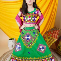 ahhaaaa Girls Embroidered Mirror Work Ready to Wear Lehenga & Blouse With Dupatta-image-57
