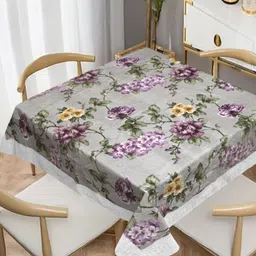 Dakshya Industries Grey Floral Waterproof Plastic 4-Seater Table Cover image 2