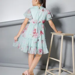 Peppermint Floral Print Flutter Sleeve Chiffon Fit & Flare Dress image 2