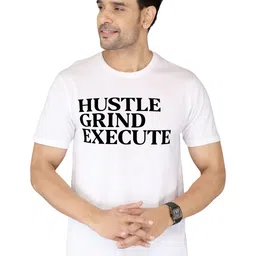 NOBLE HUSTLE Typography Printed Round Neck Lightweight Pure Cotton T-shirt-picture-33