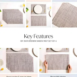 Nestasia 6Pcs Brown & White Textured Anti-Slip Table Sheen Placemats image 4