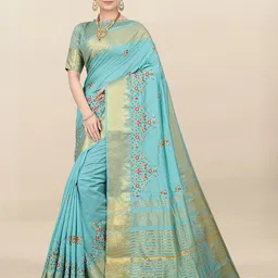 DIVASTRI Floral Embroidered Silk Cotton Banarasi Saree image 1