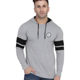BEYOU FASHION Men Striped Hooded Cotton Slim Fit T-shirt-image-33