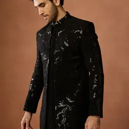 KISAH Men Sequinned Velvet Short Sherwani image 3