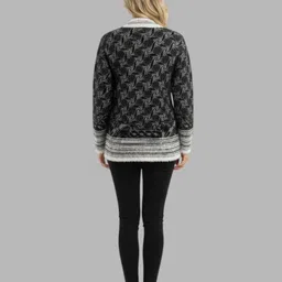 Gouri Women Fair Isle Monochrome Woollen Cardigan image 3