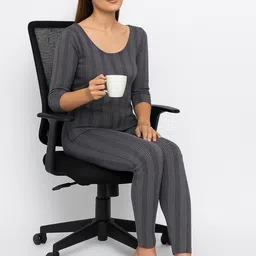 TRENDY RABBIT Women Four-Way Stretchable Round Neck Striped Ribbed Thermal Set-image-60