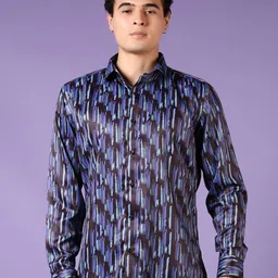 J White by Vmart Men Spread Collar Abstract Printed Satin Casual Shirt image 4