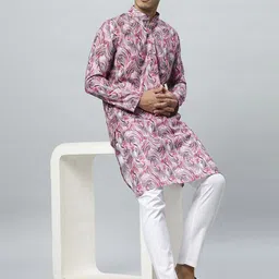 GLOBALRANG Abstract Printed Mandarin Collar Cotton Straight Kurta image 4