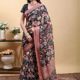PRISHA FASHION Women Floral Printed Zari Banarasi Saree-image-82