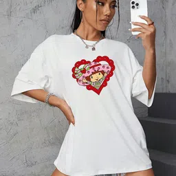 Slenor Women Graphic Printed Round Neck Oversized T-shirt-image-45
