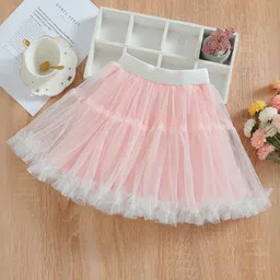 INCLUD Girls Mesh Overlaid Ribbed Waistband Flared Above Knee Tutu Skirt image 3