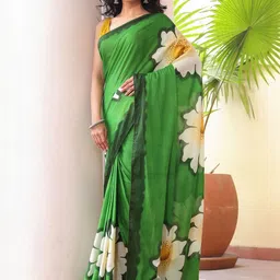 Moda Rapido Women Green Floral Print Poly Crepe Sarees-picture-11