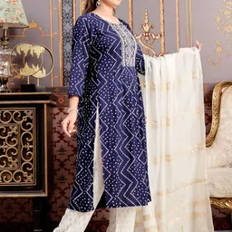 BAESD Girls Bandhani Printed Round Neck Pleated Sequinned A-Line Kurta image 4