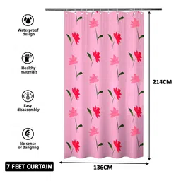 Kuber Industries Pink & Green 2 Pieces Printed Shower Curtain With Rings image 5