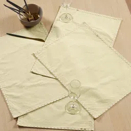 fingercraft 4Pcs Beige & White Pure Cotton Rectangular Table Placemats With Lace Details image 4