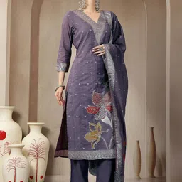 Yufta Women Floral Printed Regular Chanderi Silk Kurta with Trousers & With Dupatta-picture-38