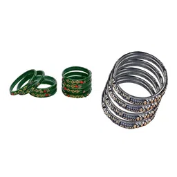 1ST TIME Set Of 12 Green Alloy Artificial Stones & Beads Antique Bangles-picture-41