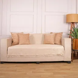 STITCHNEST Beige Solid Other 1 Piece Sofa Cover image 5