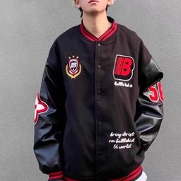 KPOP Men Typography Printed Embroidered Stand Collar Oversized Bomber Jacket-picture-26