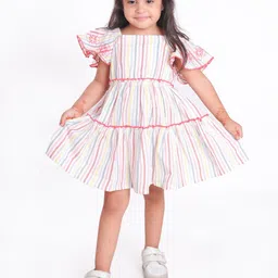 Miyo Girls Striped Flutter Sleeve Fit & Flare Midi Dress-picture-31