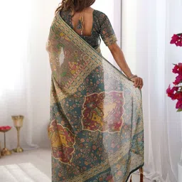 ALMAARI FASHION Ethnic Motifs Pure Cotton Banarasi Saree With Unstitched Blouse Piece image 4