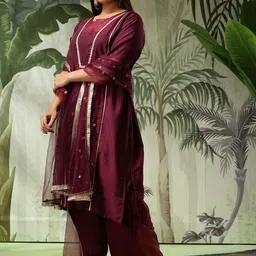 Bani Women Plus Size Regular Gotta Patti Straight Kurta with Palazzos & Dupatta image 4