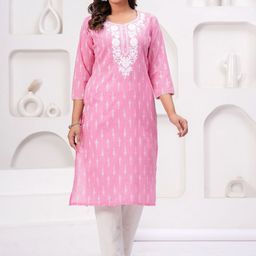 Sarai Women Floral Embroidered Round Neck Cotton Straight Fit Kurta-picture-20