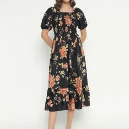 Raiyani Enterprise Women Floral Printed Puff Sleeves Fit & Flare Midi Dress-image-78