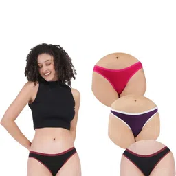 ORLIZEA Women Set Of 3 Purple, Pink, Black Solid Cotton Blend Briefs-picture-34