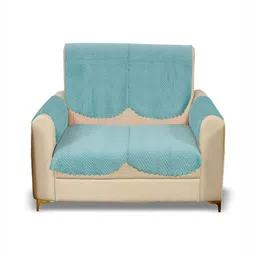 Fashion Throw Turquoise Blue Velvet 4 Piece Sofa Cover With Arms-image-4