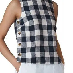 SIDDHO HUM Checked Jewel Neck Cotton Top-image-80