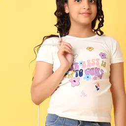 V-Mart Girls Typography Printed Round Neck Cotton T-Shirt-picture-53