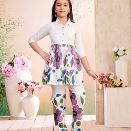 Aarika Girls Floral Printed Pure Cotton Regular Kurta With Trousers-picture-11