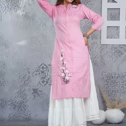 Mehsoos Women Floral Embroidered Cotton Kurta with Skirt image 4