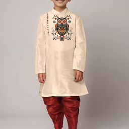 DEVOILER Boys Ethnic Motifs Printed Side Placket Dupion Silk Kurta-picture-39