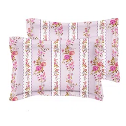 bsb home Valancia Pink 2 Pieces Floral Printed 180 TC Pure Cotton Rectangle Pillow Covers-picture-34