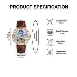 BENLING Men Dial & Leather Straps Analogue Automatic Watch BL-0010-RGLD-BRWN STR image 5