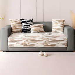 DREAM CARE Beige & White Printed 1 Piece Sofa Cover-picture-38