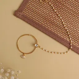 CURIO COTTAGE Gold-Plated Kundan Studded & Beaded Chained Nosepin-picture-51