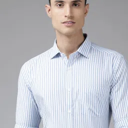 Park Avenue Men Blue Slim Fit Striped Formal Shirt-picture-22