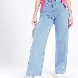glitchez Women Street Cool Baggy Wide Leg High-Rise Light Fade Jeans-image-87
