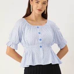 Rue Collection Polka Dots Print Puff Sleeves Peplum Top image 1