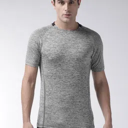 CHKOKKO Men Grey & Black Self Design Round Neck Training T-shirt image 1