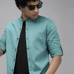 The Roadster Lifestyle Co Men Turquoise Blue Opaque Casual Shirt-image-51