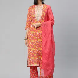 Readiprint Fashions Floral Printed Sequinned Pure Cotton Kurta with Trousers & Dupatta-picture-20