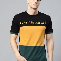 Roadster Men Mustard YellowTeal Green Colourblocked Round Neck T-shirt-picture-29