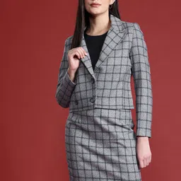 all about you Women Checked Blazer With Skirt Co-Ords Set-image-19