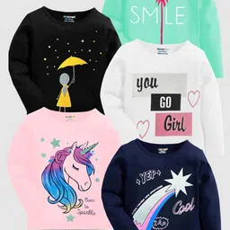 KUCHIPOO Girls Multicoloured 5 Printed Applique T-shirt-picture-23