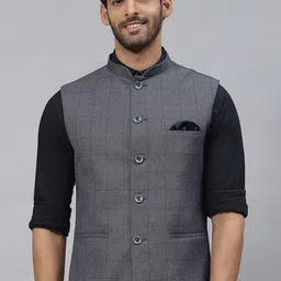 ESSAS club Men Checked Nehru Jacket with Pocket Square-picture-16